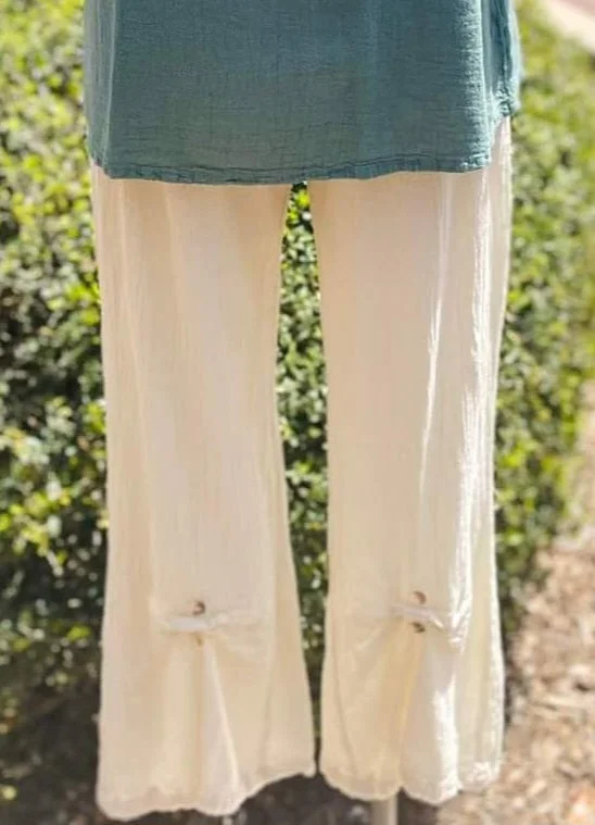 Bebe Cotton Gauze Pant with Button Details