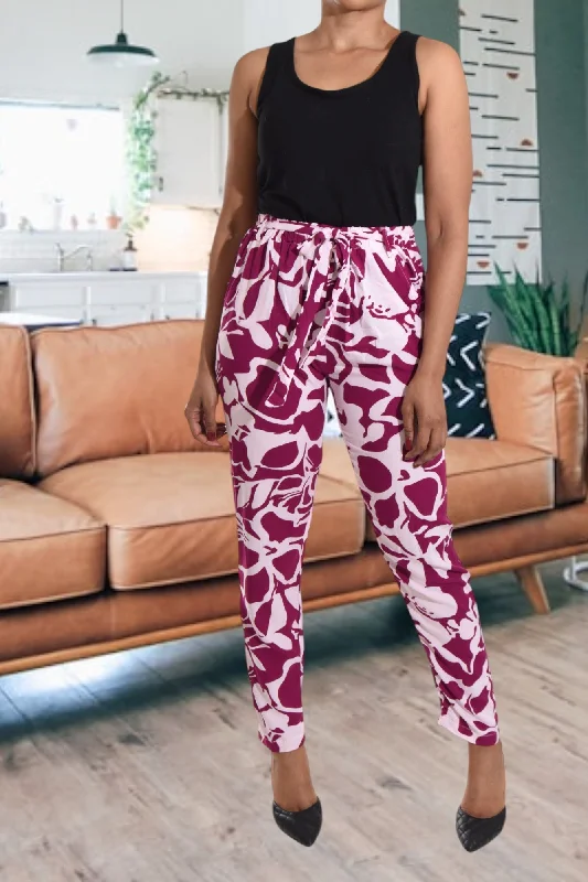 Maroon Floral Pocket Pants