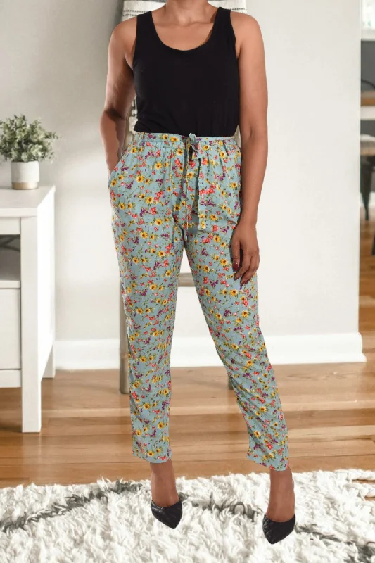 Sage Floral Pocket Pants