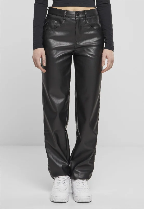 Urban Classics - Ladies Straight Leg Synthetic Leather Black - Pants