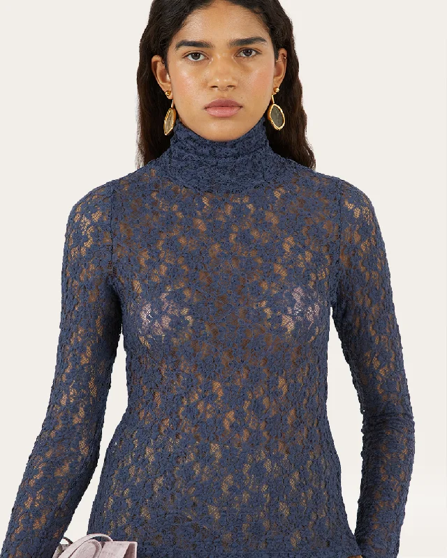 Bronte Top Cotton Blend Lace Navy