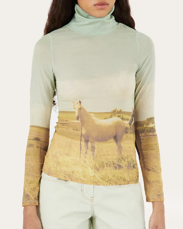 Bronte Top Mesh Print Horse