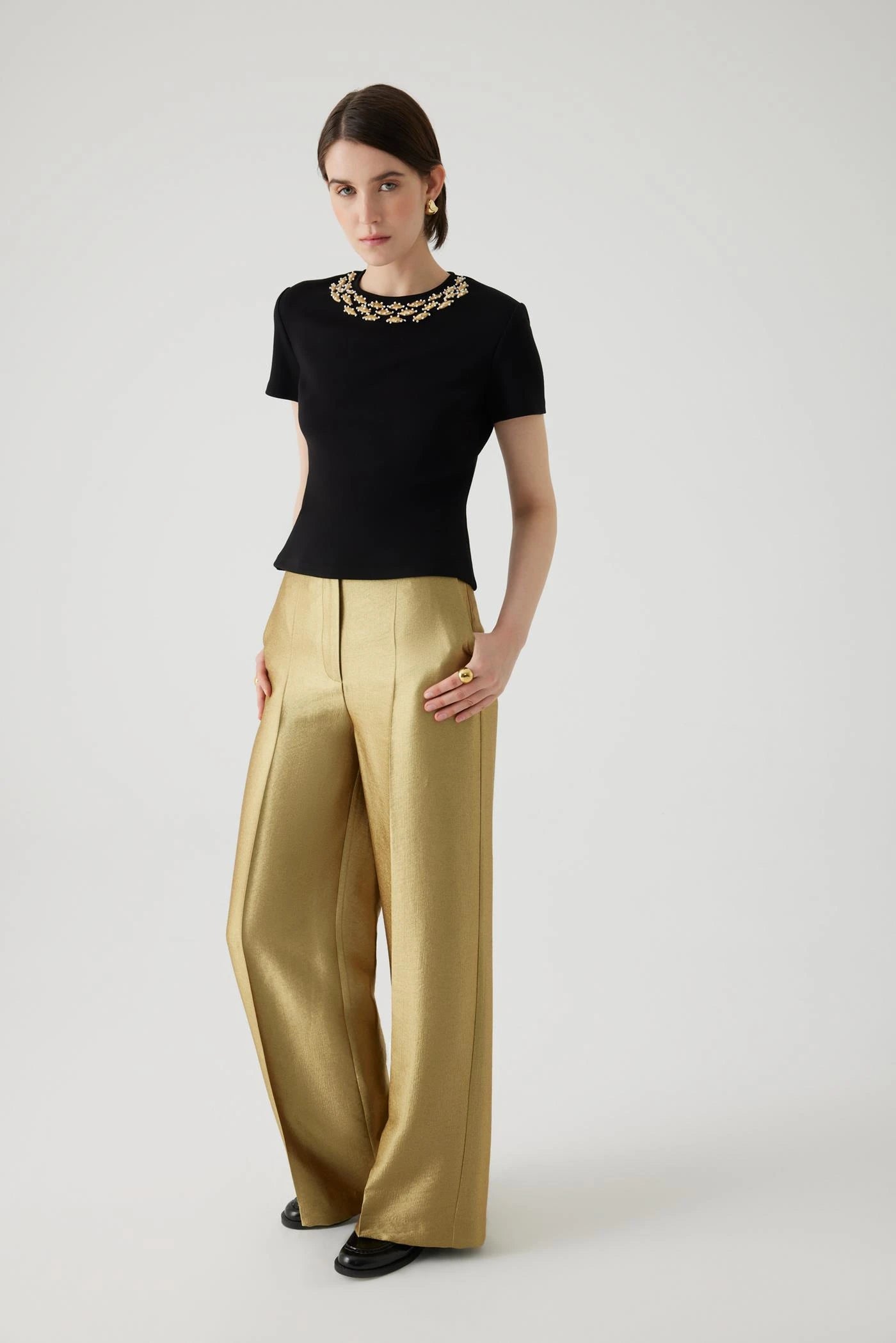 Exquise Abril T-Shirt With Beaded Embellished Neckline