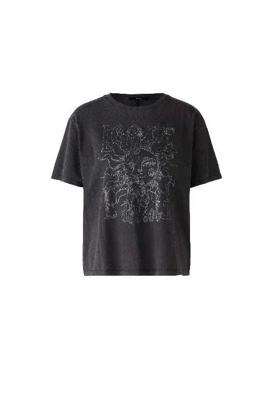 Oui Black Glitter Sun Motif Print T-shirt