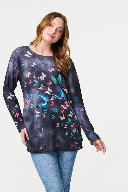 Butterfly Print Oversized Longline Top