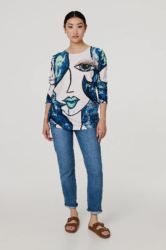 Graphic Diamante Print Long Sleeve Top