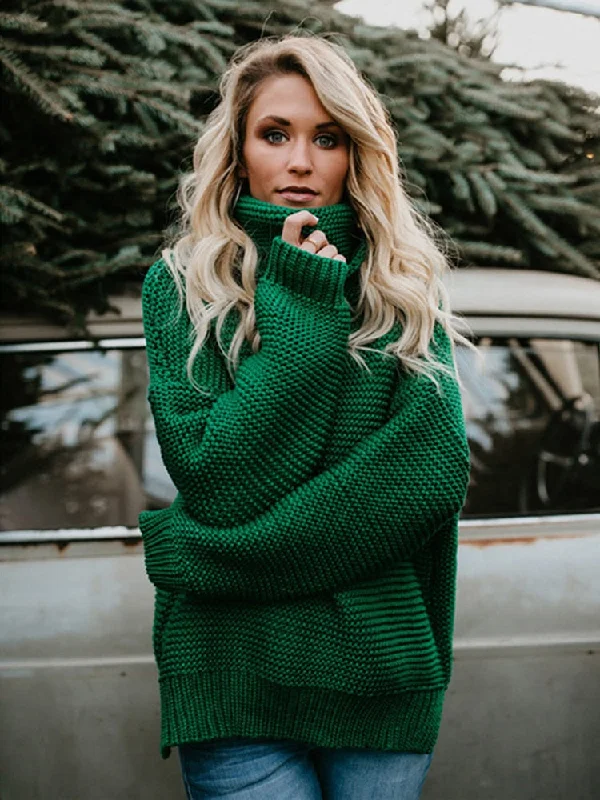 Amy Fashion - Warm Knitted Oversized Turtleneck Sweater