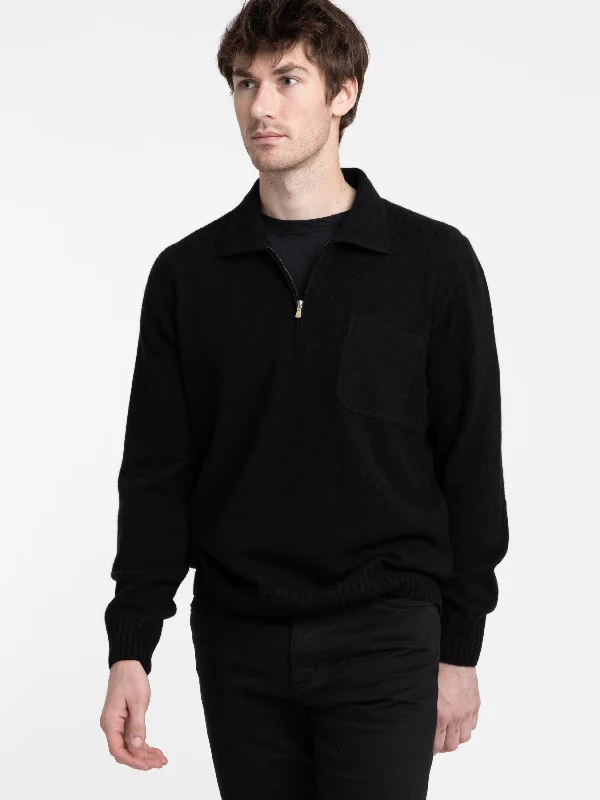 Black Cashmere Quarter-Zip Polo Knit