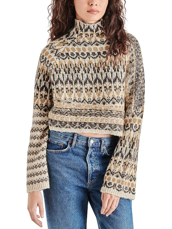 Indie Womens Wool Blend Fair Isle Mock Turtleneck Sweater