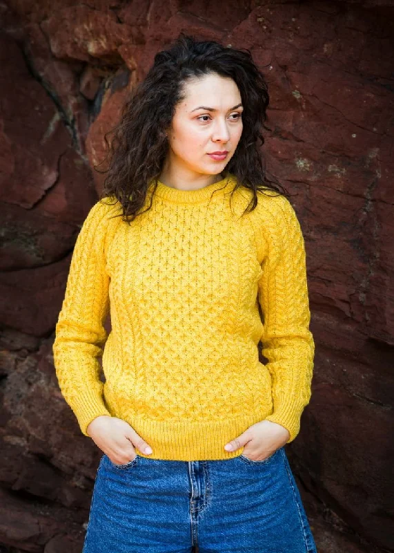 Ladies Slim-Fit Aran Sweater | Yellow