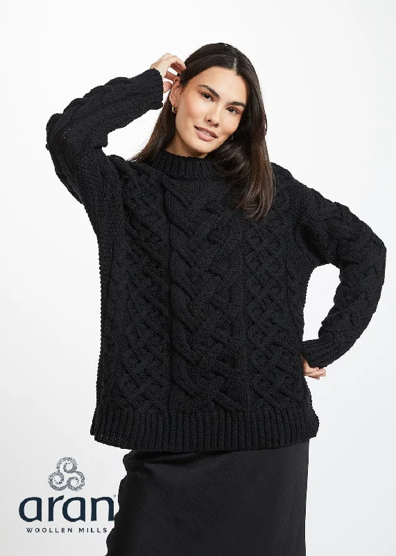 Oversized Aran Trellis Sweater | Black - Clearance