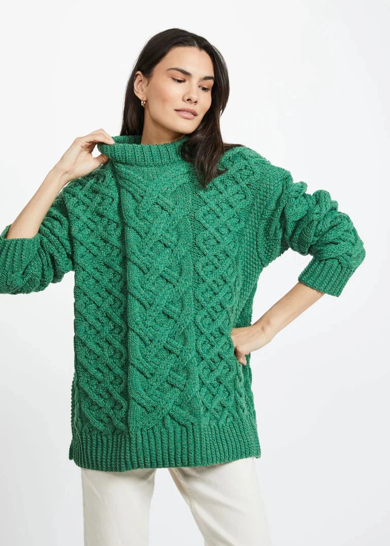 Oversized Aran Trellis Sweater | Green - Clearance