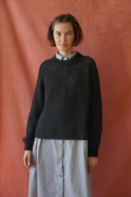 Proche - Black Pointelle Crocheted Sweater