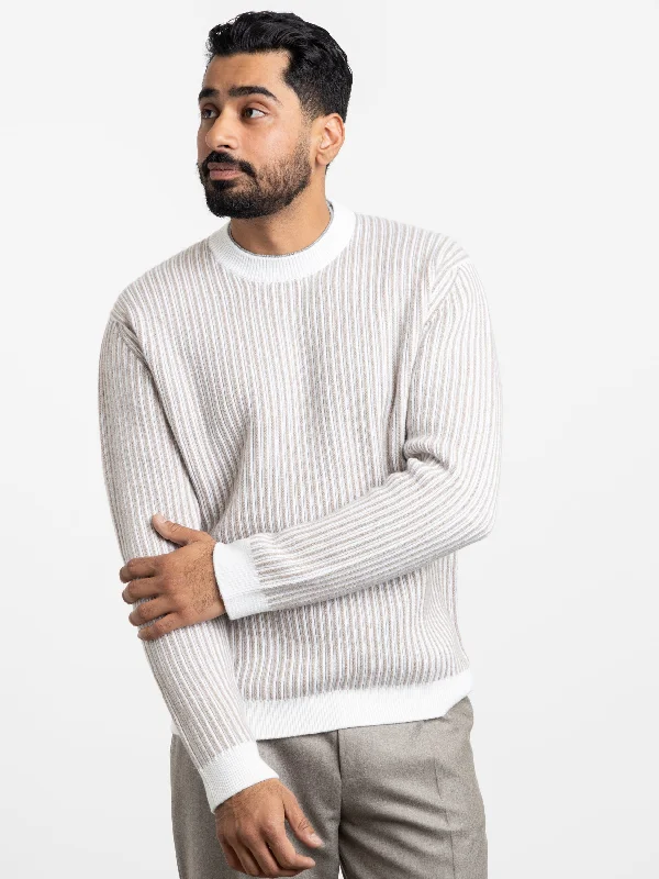 White/Taupe Mélange Wool Crewneck