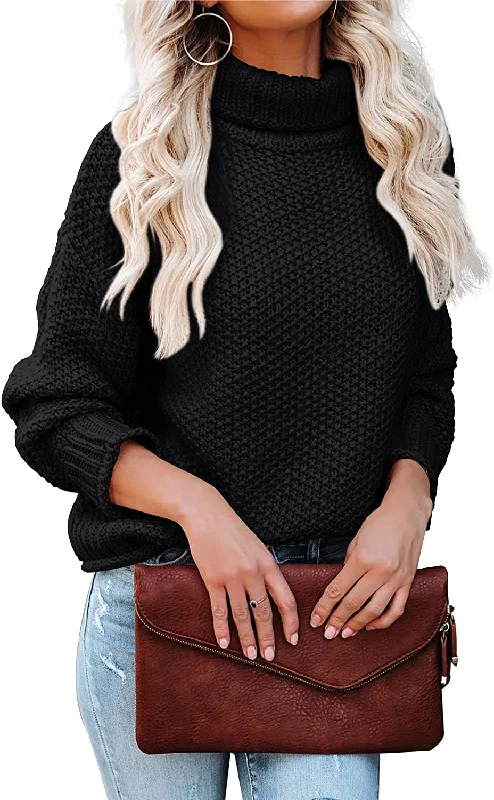 Amy Fashion - Women Turtleneck Batwing Sleeve Casual Oversized Sweater