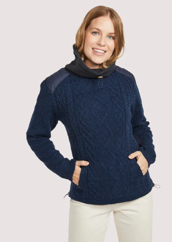 Women's Lined Aran Cowlneck Sweater | Navy