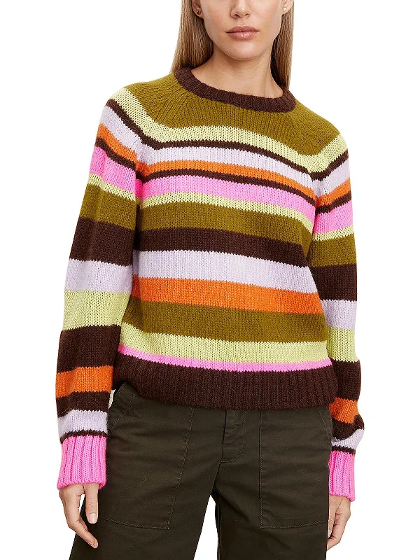 Womens Striped Knit Crewneck Sweater