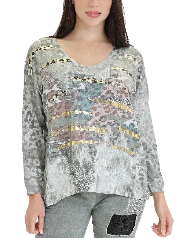 Animal & Shimmer Foil Knit Top