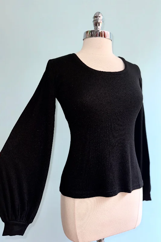 Black Softie Bishop Sleeve Grace Top by Heart of Haute