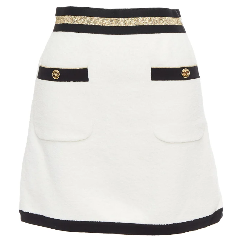 Chanel Cotton Tweed Nautical CC Gold Button A-Line Skirt