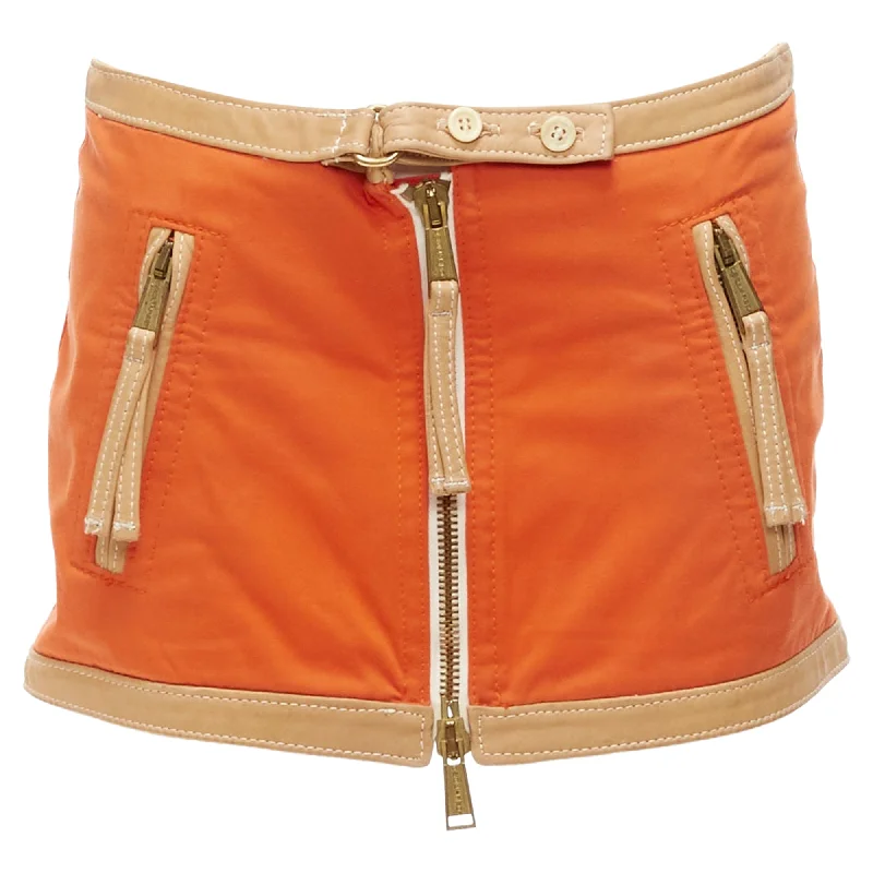 Dsquared2 Canvas Leather Zip Front Pocket Mini Skirt