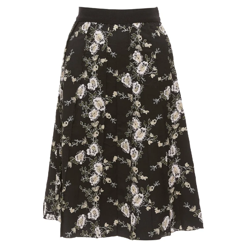 Giambattista Valli Floral Embroidered Wool Midi Skirt