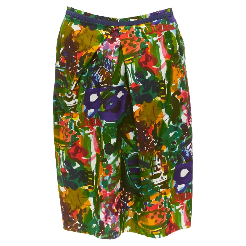 Marni Floral Cotton Inverted Pleat Front Knee Skirt