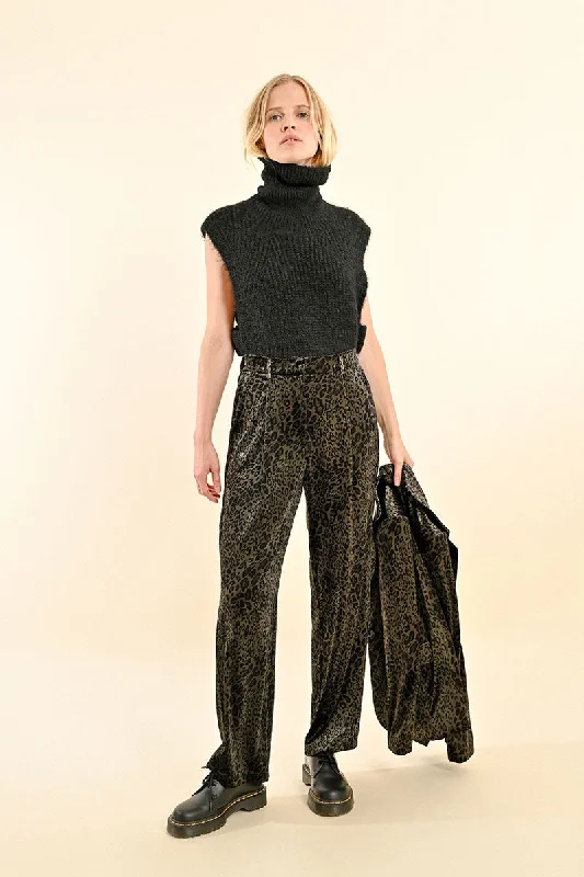 Molly Bracken Animal Print Velvet Trousers