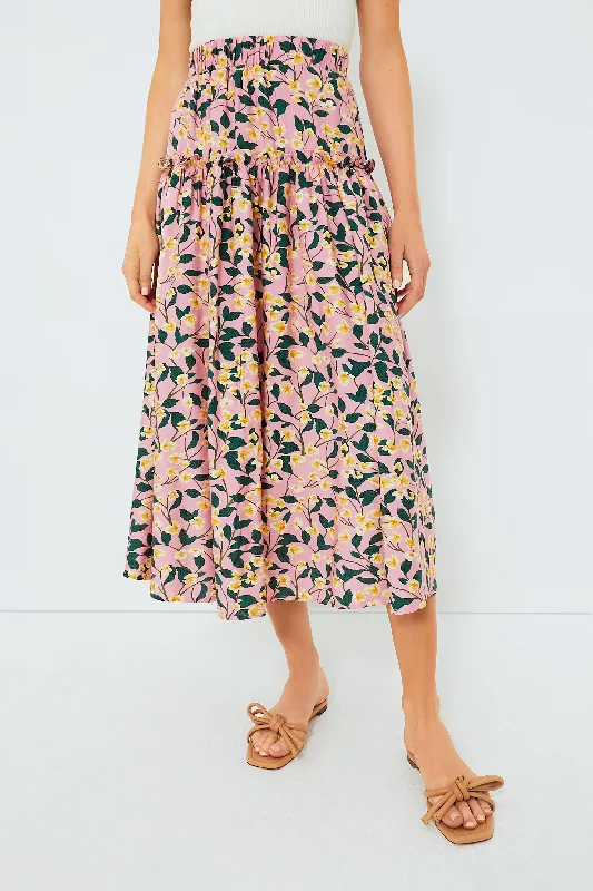 Exclusive Pink Multi Ruffled Maxi Skirt