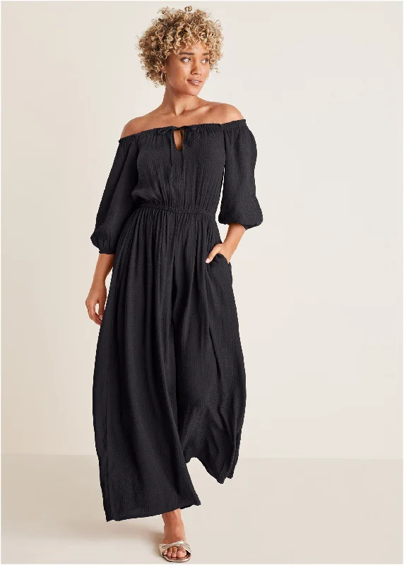 Off-The-Shoulder Jumpsuit - Black