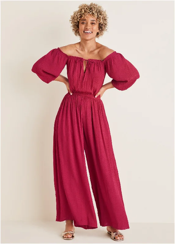 Off-The-Shoulder Jumpsuit - Red