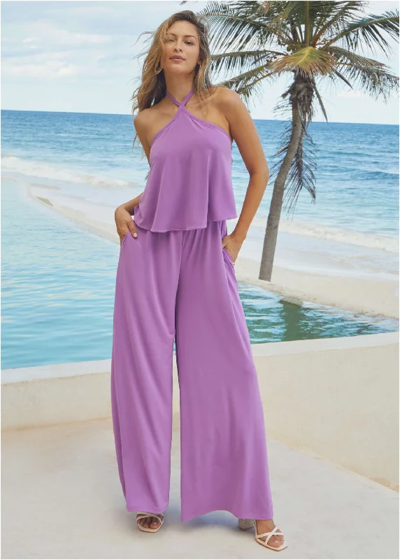 Cross Neck Jumpsuit - Purple