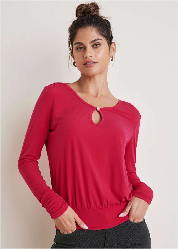 Embellished Keyhole Top - Barberry