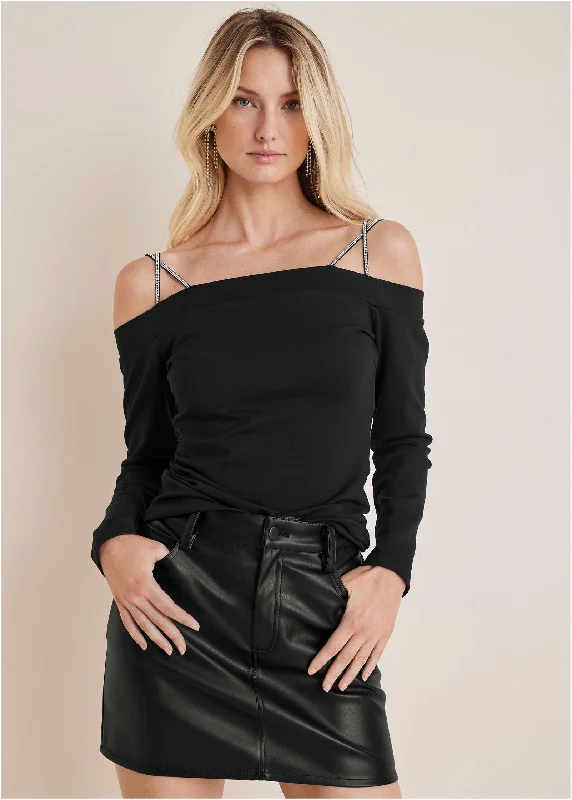 Rhinestone Strappy Top - Black