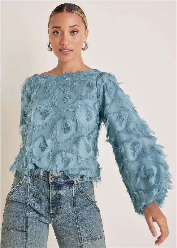 Feathered Long Sleeve Top - Tourmaline