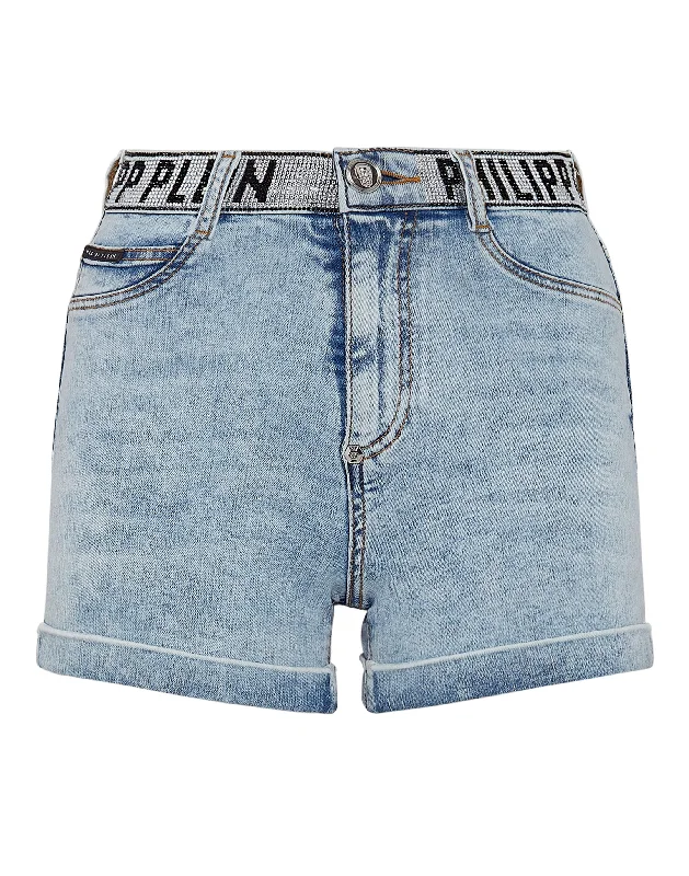 Denim Hot Pants Stones Philipp Plein TM with Crystals