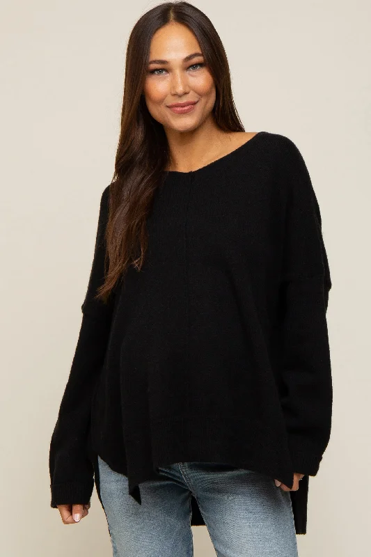 Black Dolman Sleeve Side Slit Maternity Sweater