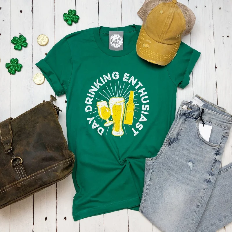 Day Drinking Enthusiast Green Crew Neck Graphic Tee