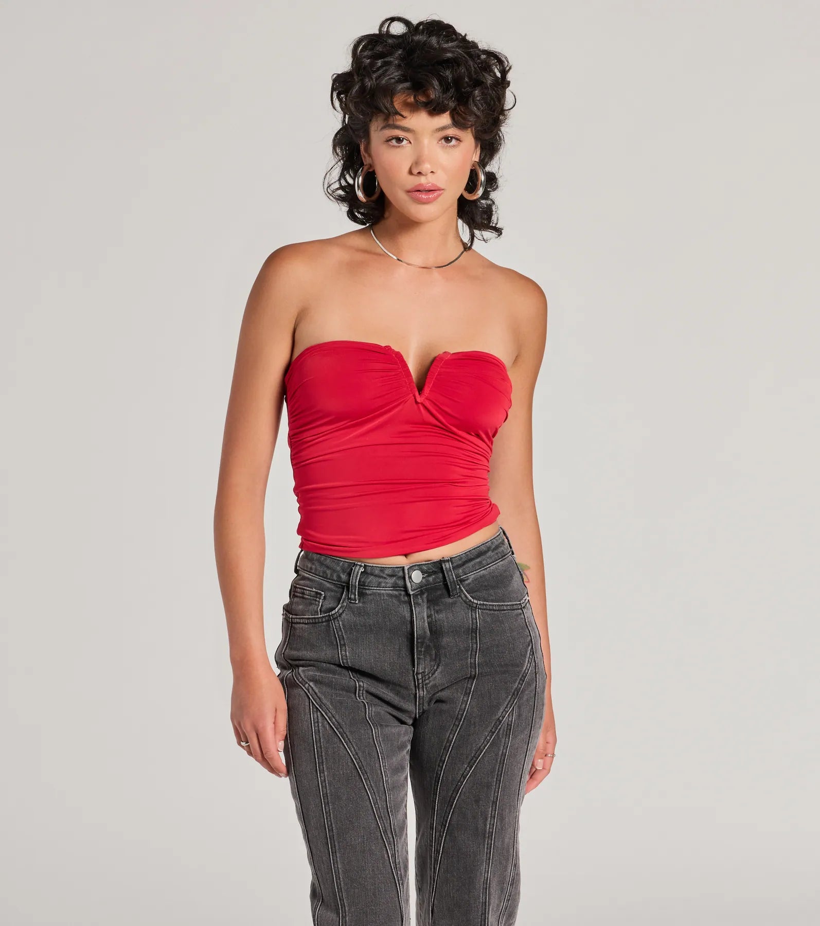 Flirty Find Strapless Ruched Knit Crop Top