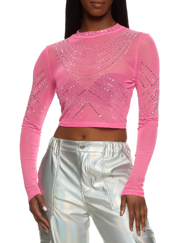 Sheer Mesh Rhinestone Crop Top