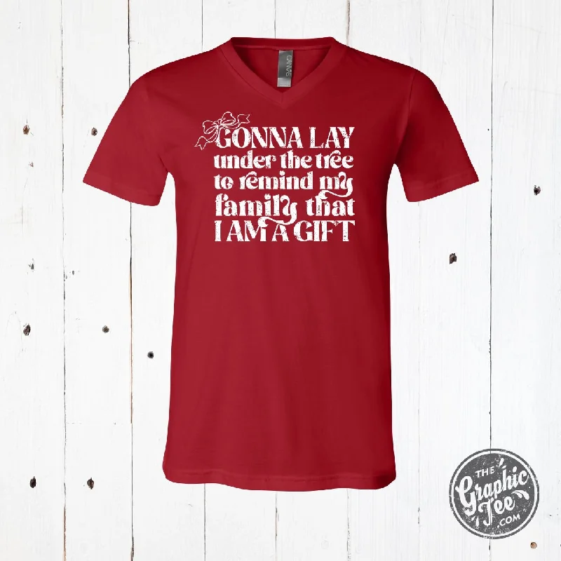 Gonna Lay Under The Tree V NECK Unisex Canvas Red Graphic Tee