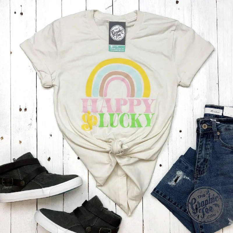 Happy Go Lucky Vintage White Crew Neck Graphic Tee