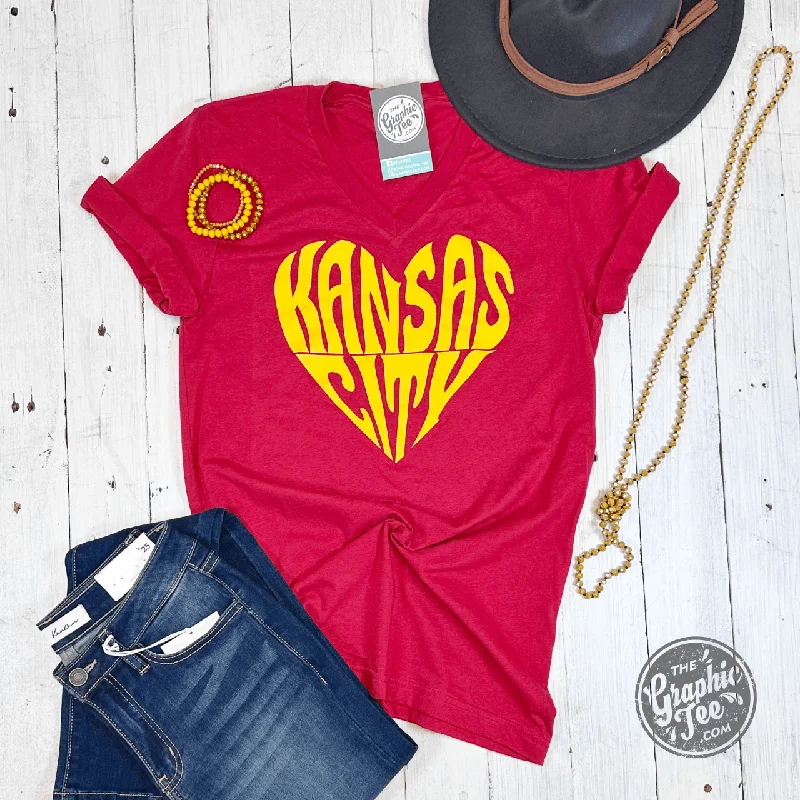 Kansas City Heart Red V Neck Unisex Short Sleeve Tee