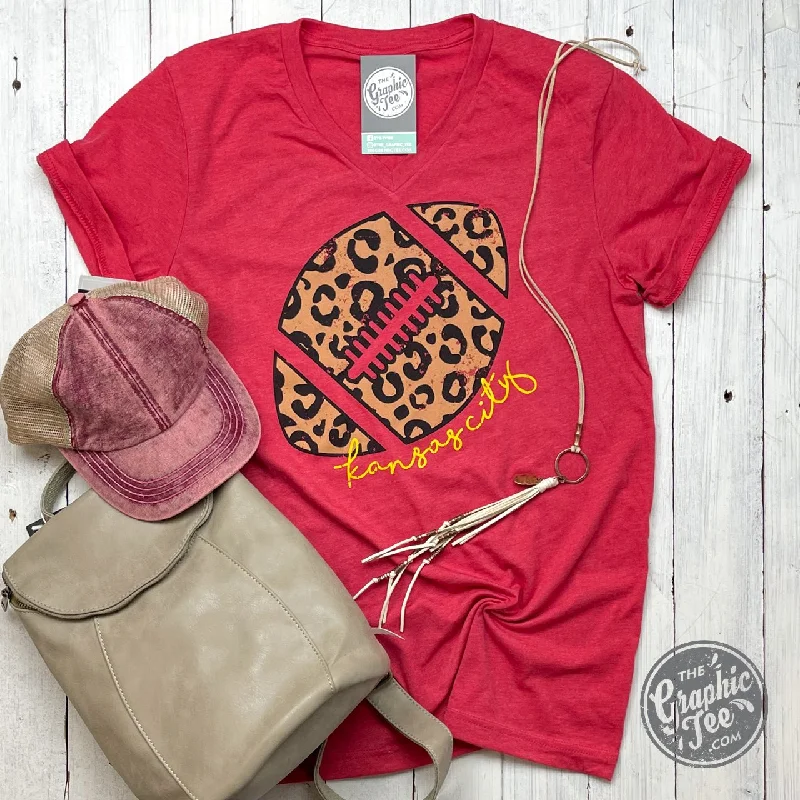 KC Leopard Football V-Neck Tee