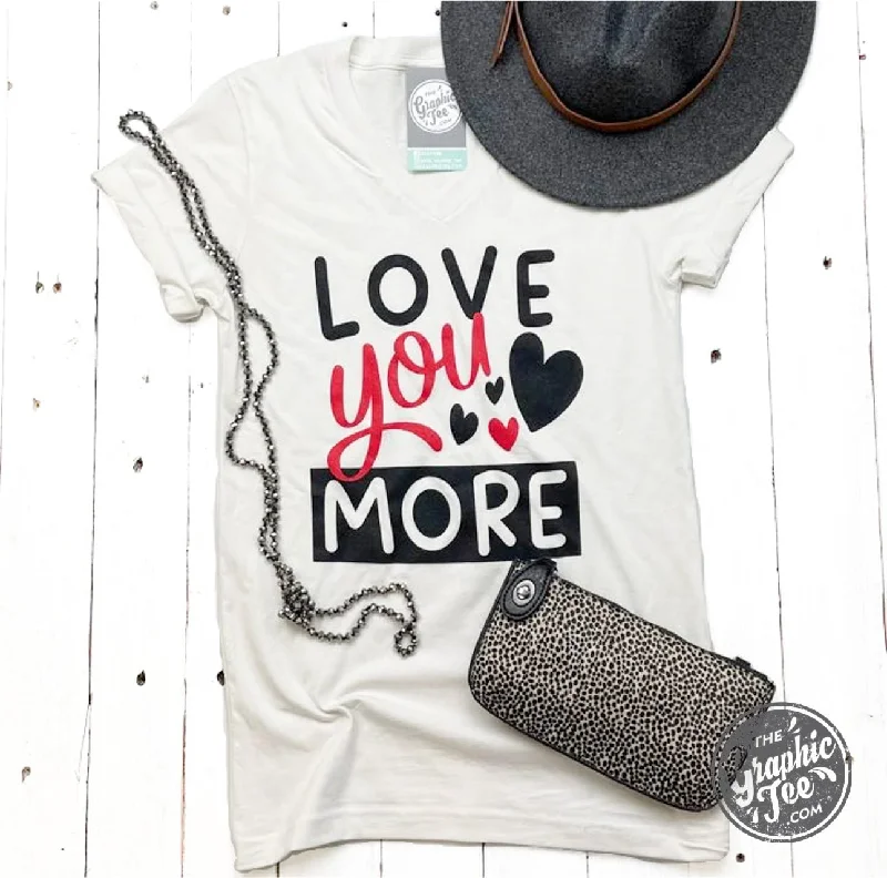 Love you More V-Neck Vintage White Short Sleeve Tee