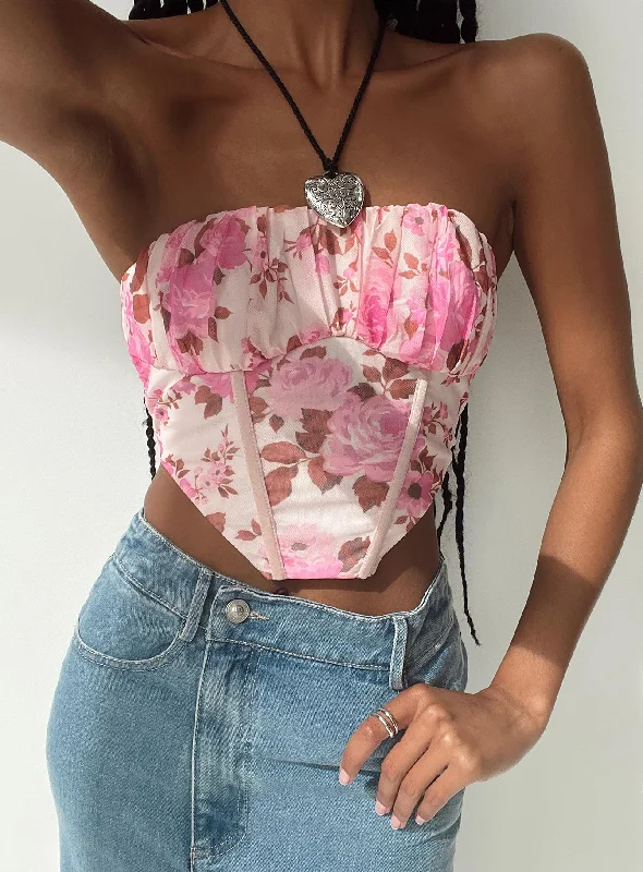 Sharna Bustier Top Pink Floral