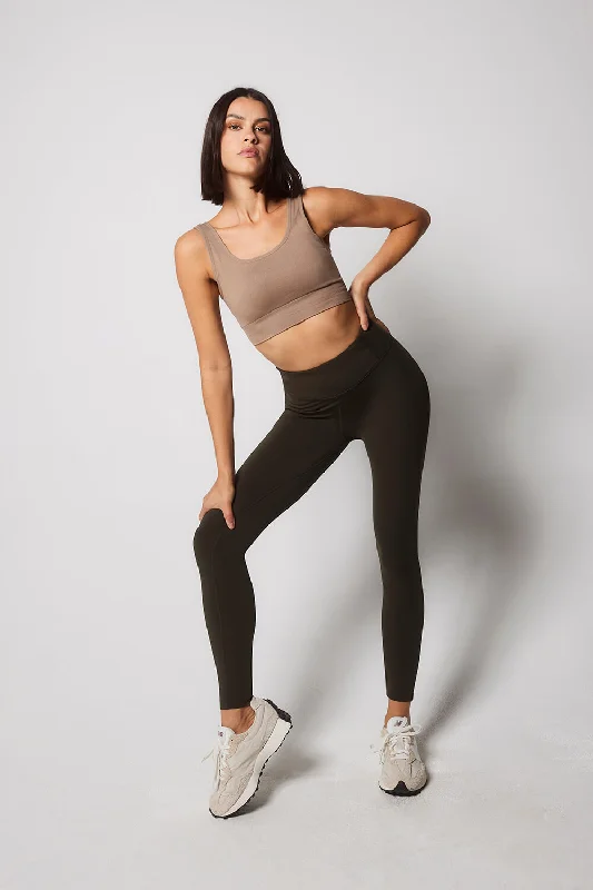 Focus 7/8 High Waisted Sports Leggings - Olive Green