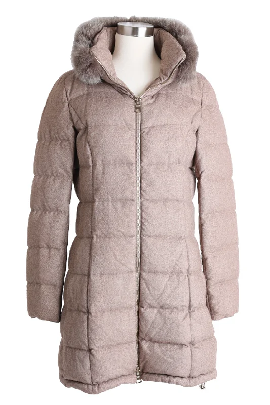 Silk-Cashmere Down Parka W/ Fur Trim